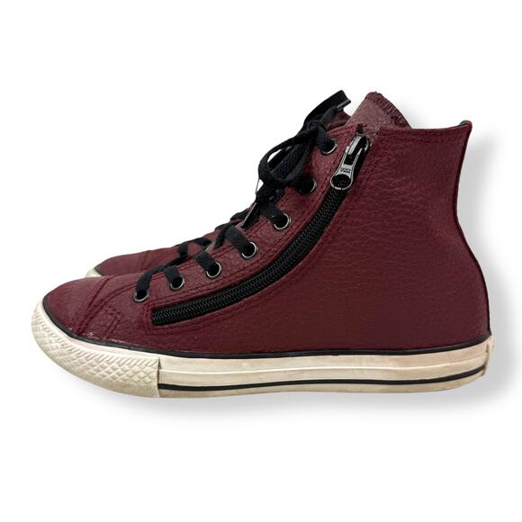CONVERSE maroon genuine leather zippered ALL STAR Chuck Taylor high top sneakers - Picture 3 of 12
